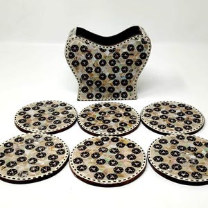 Egyptian Handmade Coasters - Set of 6 - Amazing Beech wood with inlaid Mother of Pearl. Elegant piece decorate your table by it. image 3