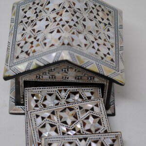 Egyptian Handmade Coasters Set of 6 - Beech wood with inlaid Mother of Pearl Elegant decoration hut made by great details & quality image 6