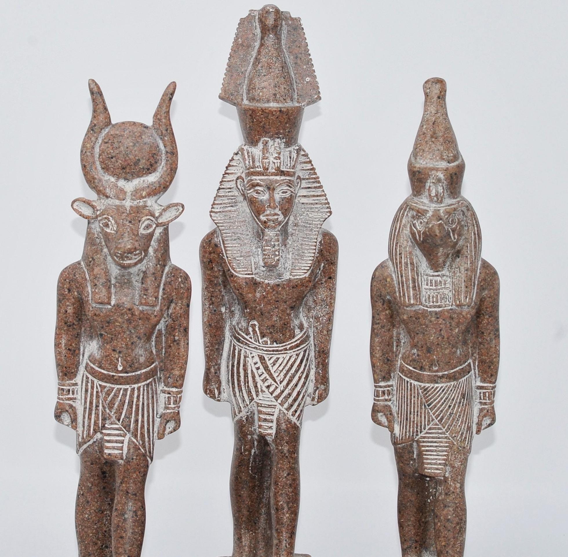 Ancient Egyptian Gods -Khnum, Horus and king Ramsis II -13 inches handmade by craftsmen in Egypt Brought to you by from Egypt with love