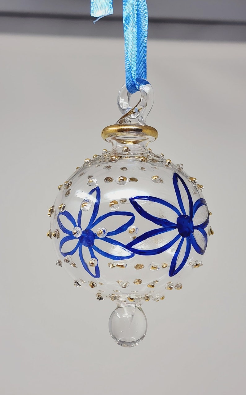 Wonderful Egyptian Handmade Blown Glass Ornament Clear With Golden Star