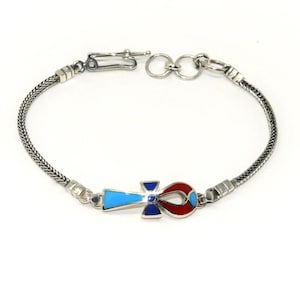 Key of life Pharaonic bracelet ,925 stamped sterling silver Egyptian handmade inlaid with difference stones from our old shop in Cairo