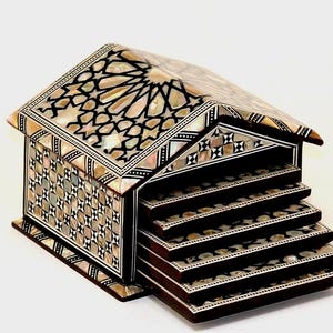 Egyptian Handmade Coasters Set of 6 - Beech wood with inlaid Mother of Pearl Elegant decoration hut made by great details & quality 1