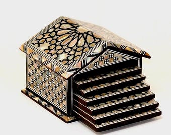Egyptian Handmade Coasters Set of 6 - Beech wood with inlaid Mother of Pearl Elegant decoration hut made by great details & quality