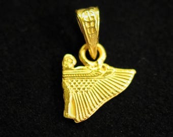 18K Solid Gold Winged goddess Isis's pendant, Amazing & famous Symbol Egyptian handmade from our workshop in Egypt. A piece with glamour.