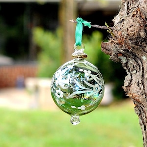 Egyptian Handmade Blown Glass Ornament – green/gold or blue with silver leaf. Decorate your areas by it .