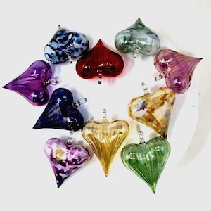 Wonderful handmade Egyptian Blown Glass Ornament Heart shape (red, yellow, blue, pink or green) . Unique shape to decorate your area