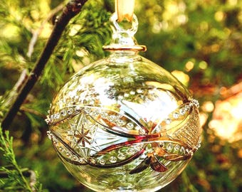 Egyptian Blown Glass Ornament, with gold accents and golden shapes. Elegant piece for you to decorate your areas