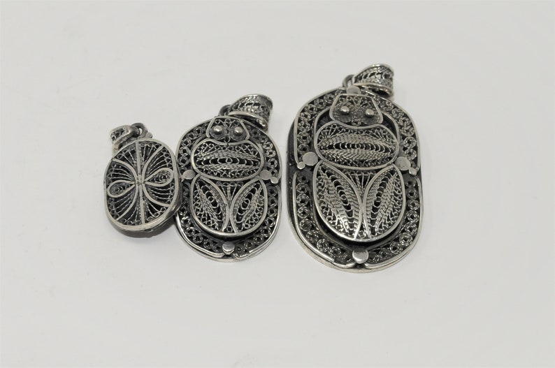 Egyptian filigree Scarab pendant Double side Scarab 925 sterling silver