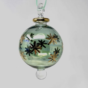 Wonderful Egyptian Blown Glass Ornament  clear with golden star accents and dots (colors stripes) Handmade piece create a nice mood for you
