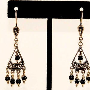 925 Sterling Silver  Filigree Drop with Onyx brought to you by from Egypt with love. Handmade in our old workshop in Khan El Khalili