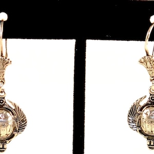 Scarab wing with lotus earring 925 Stamped Sterling Silver Handmade in our old workshop in Khan El Khalili old Cairo by professional to you