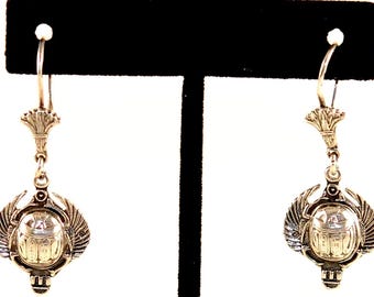 Scarab wing with lotus earring 925 Stamped Sterling Silver Handmade in our old workshop in Khan El Khalili old Cairo by professional to you
