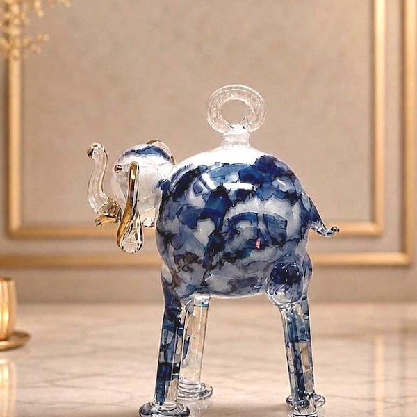 Egyptian Blown Glass Ornament Elephant . Magnificent Handmade piece to decorate your area by it.