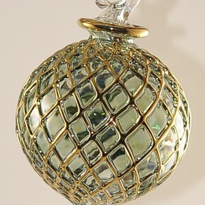 Egyptian Blown Glass Ornament colored clear with golden accents Green