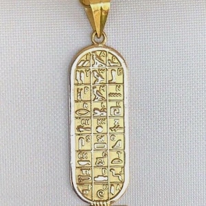 14K solid gold Fantastic handmade Ancient Egyptian Alphabet Cartouche, double face Available in Hieroglyphic, Arabic or English Letters .