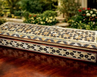 Inlaid Jewelry box. Egyptian Handmade - Beech wood with inlaid Mother of Pearl 10 X 3 inches. Made by specialist to you