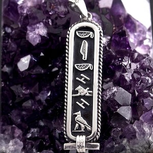 925 Sterling Silver Rope edge Oxidized Cartouche - Available in Hieroglyphic, Arabic or English Letters (7 letters max) a piece you deserve.