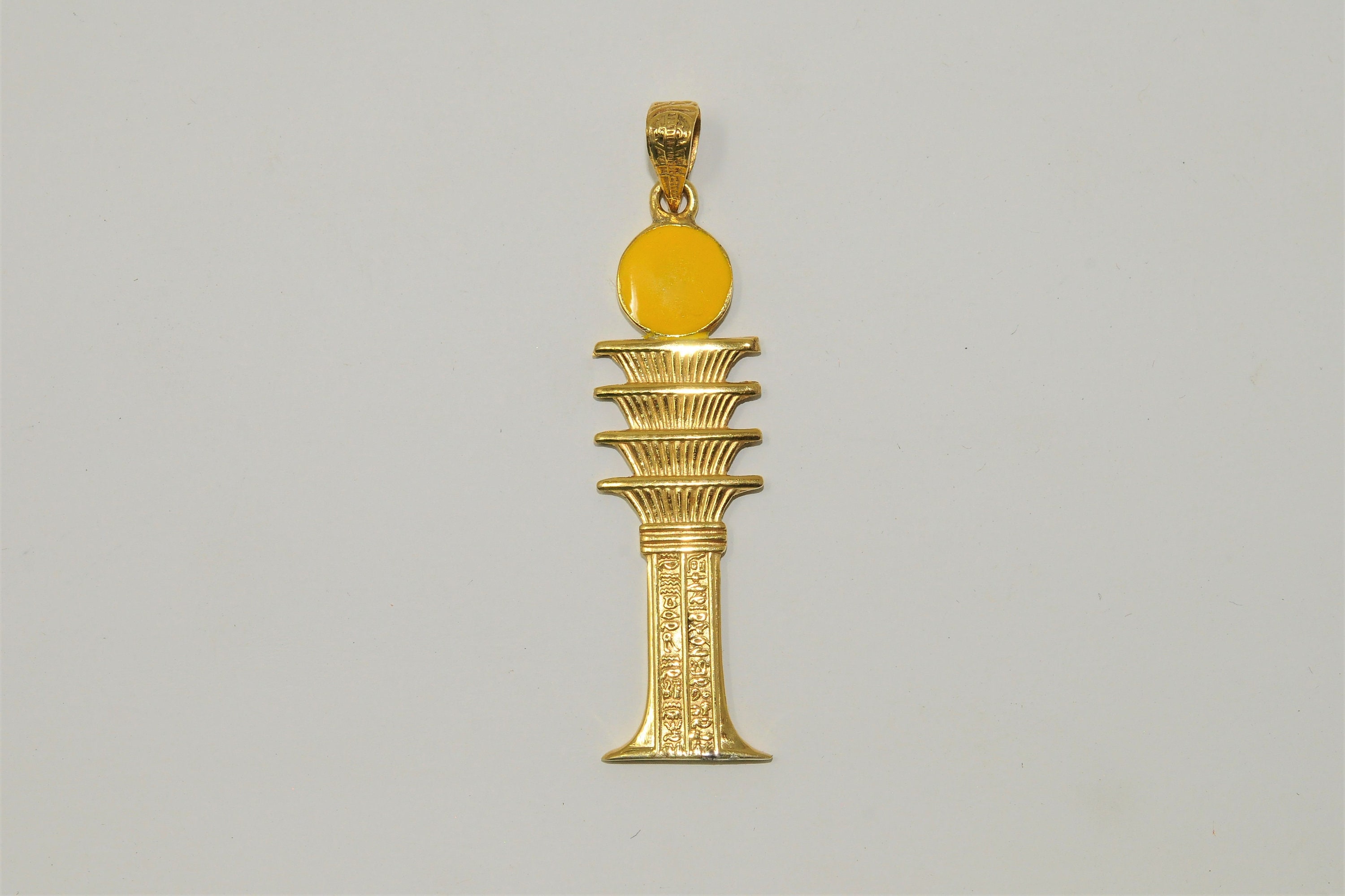 18K Gold Pendant. Djed Pillar the Backbone of Osiris Egyptian