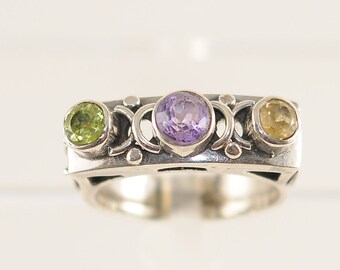 Toller rechteckiger Ring aus 925 Sterlingsilber mit weißer Perle und grauem Mondstein