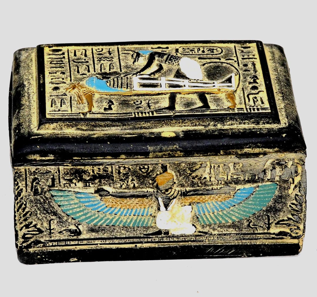 Unique Egyptian Art Anubis Box Decorated Pharaonic Inscriptions Colored ...