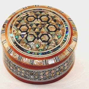 Wonderful Egyptian Handmade Jewelry Box - Beech wood with inlaid Mother of Pearl 4. inches Brought to you by From Egypt with Love .