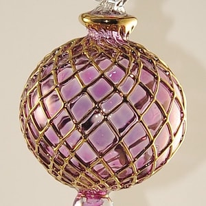 Egyptian Blown Glass Ornament colored clear with golden accents Pink