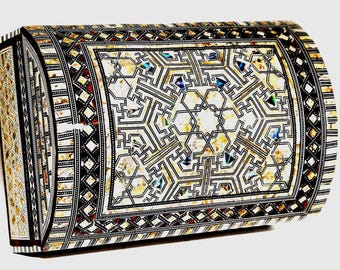 Amazing Egyptian Handmade Jewelry Box - Beech wood with inlaid Mother of Pearl with lock and key. Made by professional craftsmen for you