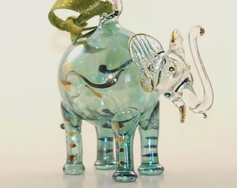 ヴィンテージ ランガム ガラス ブルー エレファント フィギュア