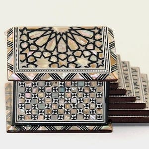 Egyptian Handmade Coasters Set of 6 - Beech wood with inlaid Mother of Pearl Elegant decoration hut made by great details & quality image 2