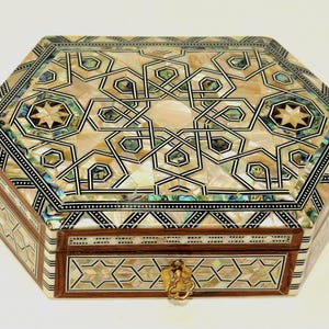 Amazing Egyptian Handmade Jewelry Box - Beech wood with inlaid Mother of Pearl coming to you from Egypt by professional (7.8 x 5 inches).