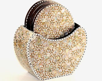 ヴィンテージ マザーオブパール インレイ コースター セット ボックス