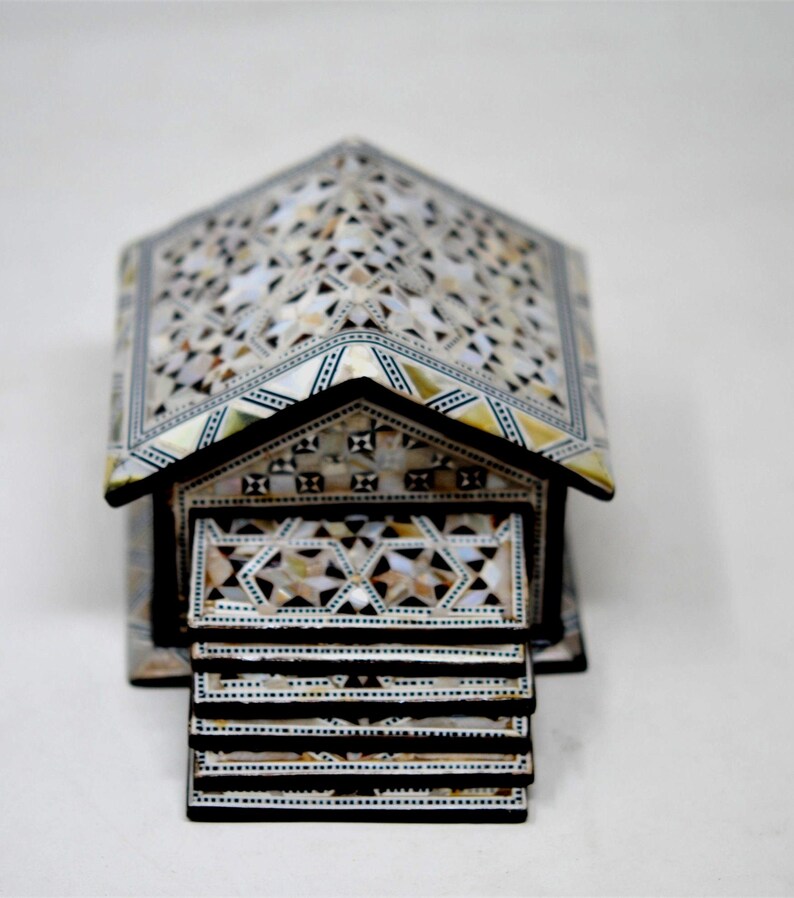 Egyptian Handmade Coasters Set of 6 - Beech wood with inlaid Mother of Pearl Elegant decoration hut made by great details & quality image 8