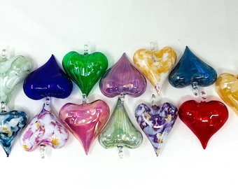 Egyptian Blown Glass Ornament Heart shape (red, yellow, blue, pink or green) . Unique shape to decorate your area.