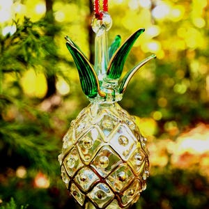 Amazing Egyptian Blown Glass Ornament- clear Pineapple with gold design from Egypt direct to you crafted by skilled men with nice touch