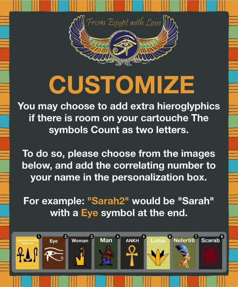 Filigree Handmade Cartouche Sterling Silver Available in Hieroglyphic