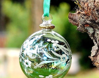 Egyptian Handmade Blown Glass Ornament – green/gold or blue with silver leaf. Decorate your areas by it .