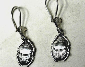Orecchino Scarabeo Egiziano 3D Argento Sterling - Fatto A Mano, Design Ritagliato, 1,5 Cm #129