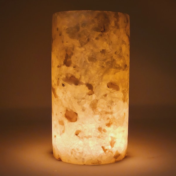 Egyptian Alabaster - candle holder Alabaster -Cylinder shape - 100 % handmade - natural stone.