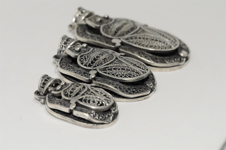 Egyptian filigree Scarab pendant Double side Scarab 925 sterling silver