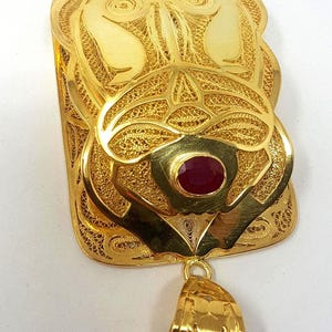 14k Solid Gold, Unique Filigree Scarab, Egyptian handmade inlaid with original gem. From our workshop -Khan El Khalili Cairo Elegant piece