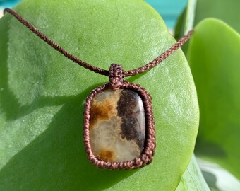 Gift idea necklace jewlery Handmade Macrame Pendant Gorgeous septarian nodule cabochon 3 statement piece