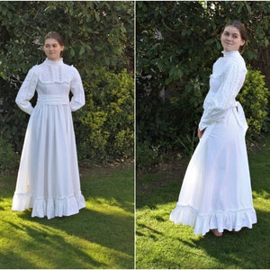 LAURA ASHLEY trouwjurk, gebroken WITTE katoenen lange jurk met een hoge hals, extra kleine maat