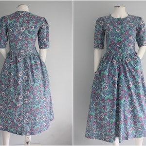 LAURA ASHLEY Blumenkleid, hübsches BLAU und lila Baumwolle Sommerkleid