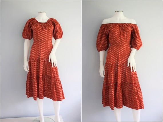 LAURA ASHLEY boho PRAIRIE dress, red floral off s