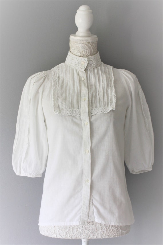 LAURA ASHLEY Victorian style WHITE blouse, high neck … - Gem