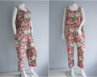 LAURA ASHLEY jumpsuit, floral DUNGAREES cotton playsuit / romper suit