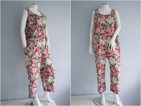 LAURA ASHLEY jumpsuit, floral DUNGAREES cotton pl… - image 1