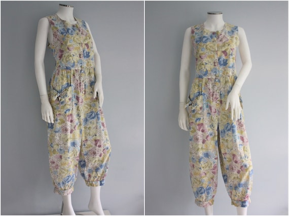 LAURA ASHLEY jumpsuit, floral PLAYSUIT, cotton rom