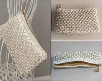 1950's BEADED clutch PURSE / bolso de noche, accesorio de bolso de boda BRIDAL de los años 50
