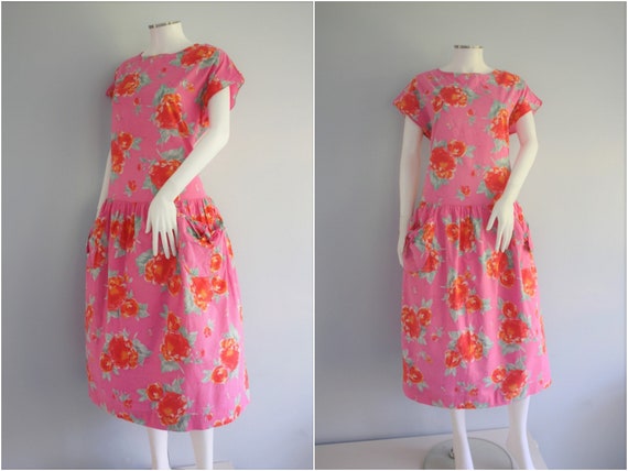 LAURA ASHLEY pretty PINK cotton smock dress